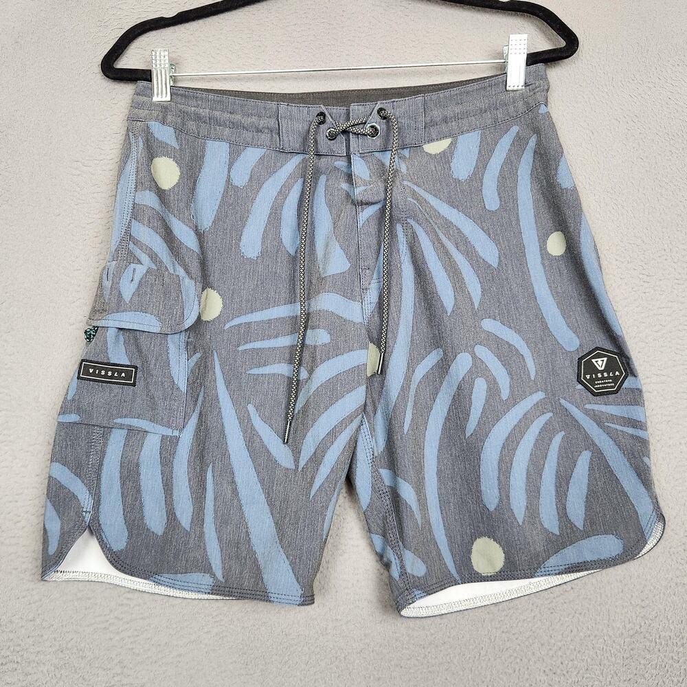 Vissla Boardshorts Mens 30 Gray Blue Leaf Print Quick Dry Stretch Swim M1065PRI